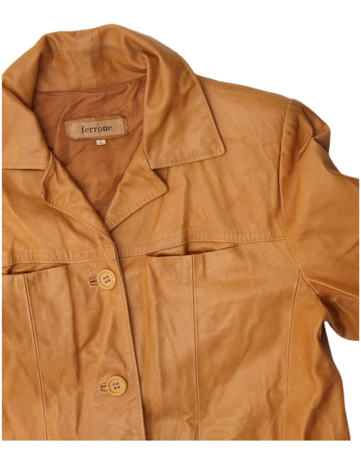 FERRONE Женская кожаная куртка UK 16, большая коричневая кожа