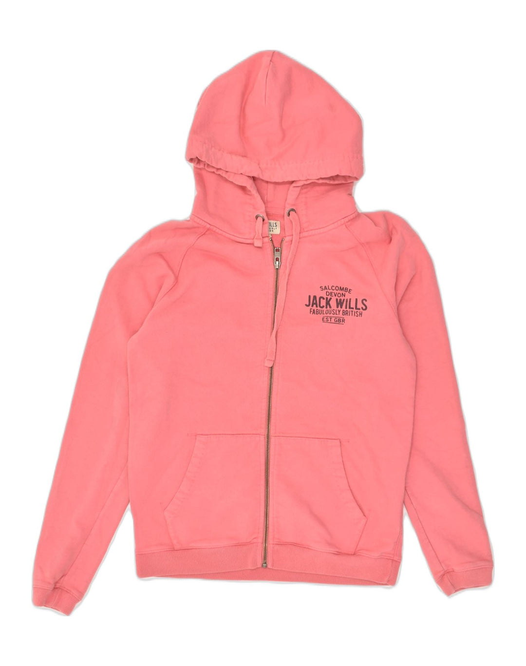 JACK WILLS Womens Zip Hoodie Sweater UK 10 Small  Pink Cotton | Vintage Jack Wills | Thrift | Second-Hand Jack Wills | Used Clothing | Messina Hembry 