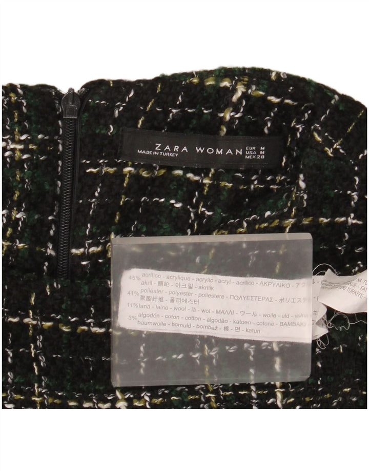 Женское платье прямого кроя Zara с длинными рукавами UK 14, средний зеленый цвет в клетку, акрил