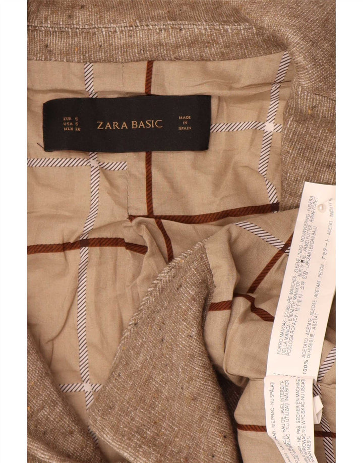 Женский пиджак Zara на 1 пуговице UK 10, маленький коричневый в крапинку из ацетата
