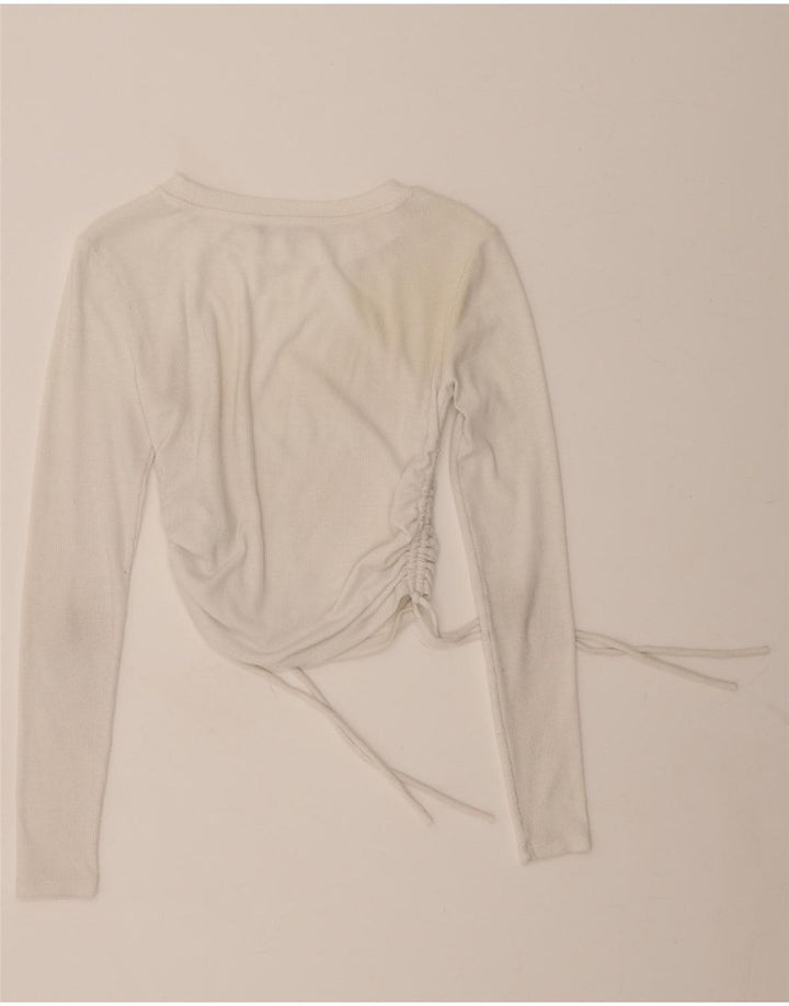 ZARA Womens Long Sleeve Blouse Top UK 8 Small Off White Polyester Vintage Zara and Second-Hand Zara from Messina Hembry 