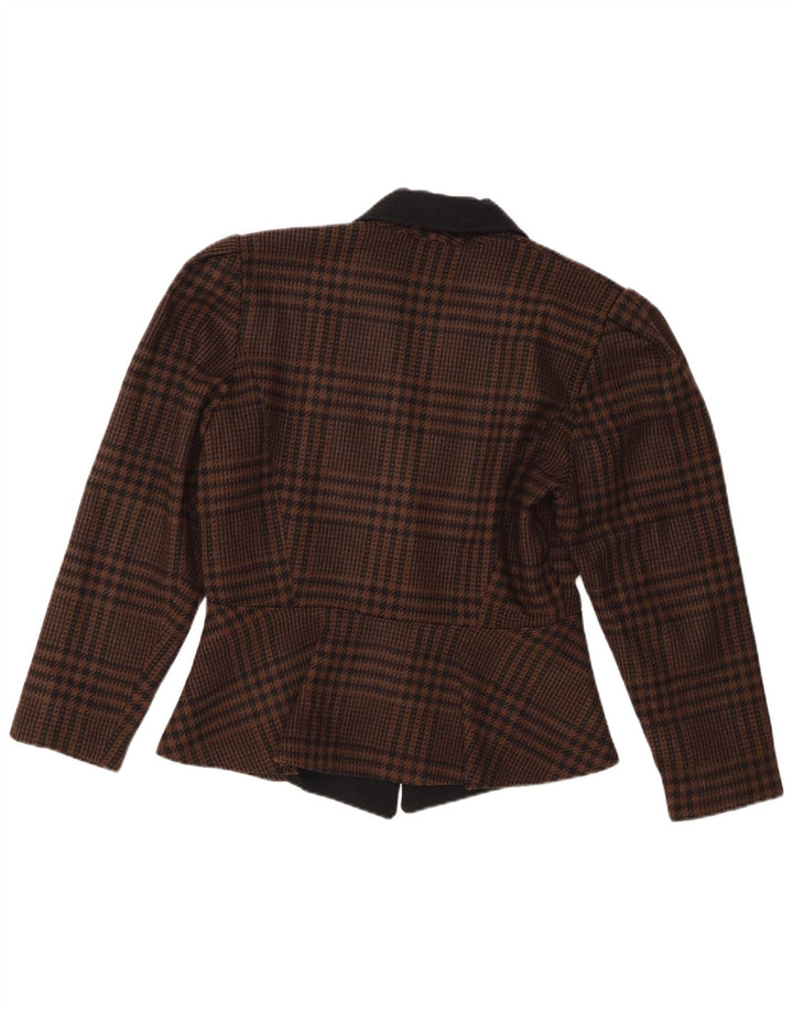 Винтажный женский пиджак на 1 пуговице IT 46, большой коричневый с узором «гусиные лапки»