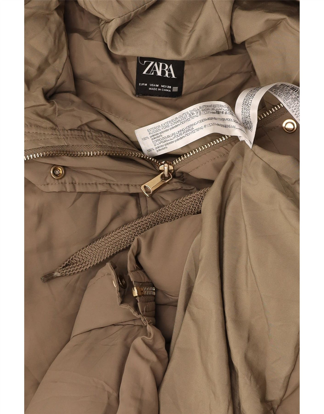 Женский удлиненный утепленный жилет ZARA с капюшоном UK 12, средний бежевый полиэстер