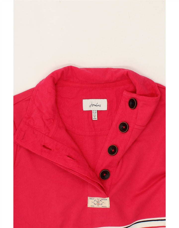 JOULES Womens Button Neck Sweatshirt Jumper UK 10 Small Pink Striped Vintage Joules and Second-Hand Joules from Messina Hembry 