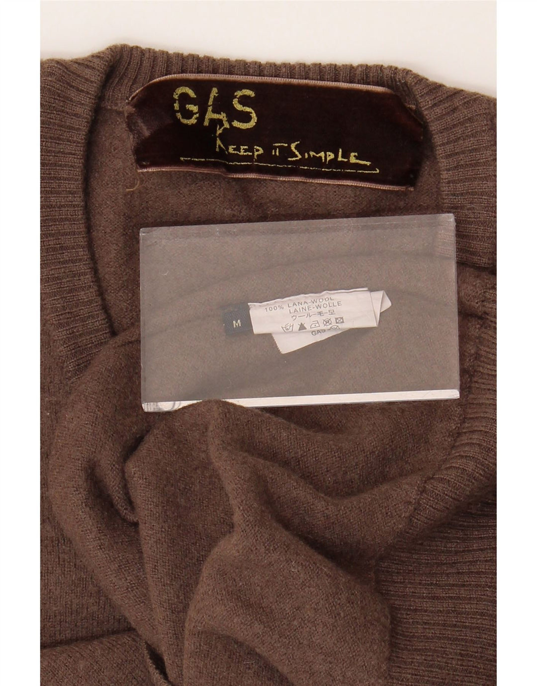 GAS Womens V-Neck Jumper Sweater UK 14 Medium Brown Wool