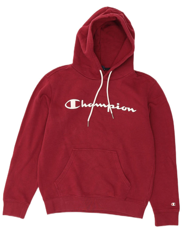 CHAMPION Mens Graphic Hoodie Jumper Small Burgundy Cotton