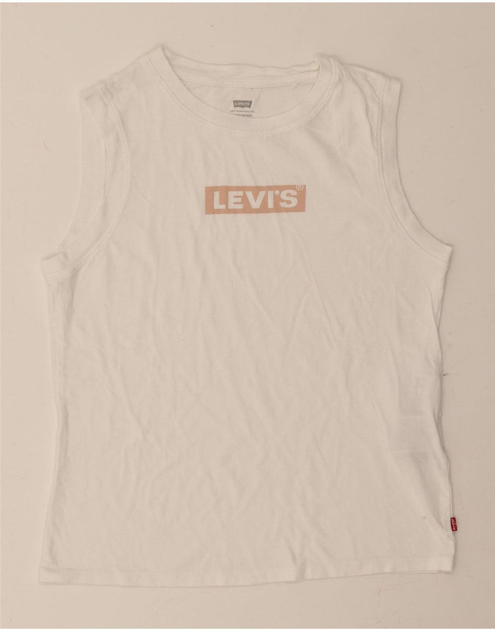 LEVI'S Womens Graphic Vest Top UK 6 XS White Cotton Vintage Levi's and Second-Hand Levi's from Messina Hembry 