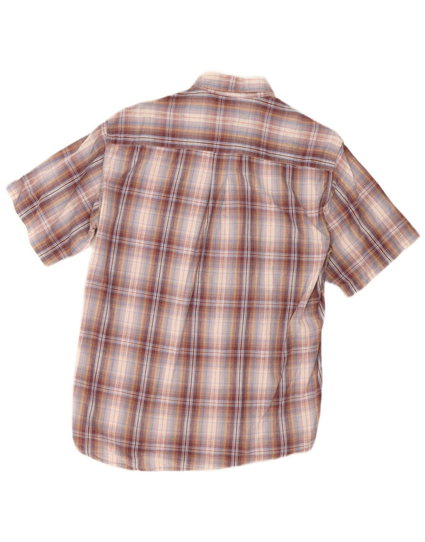 Carrera Mens Short Sleeve Shirt Large Burgundy Check Cotton