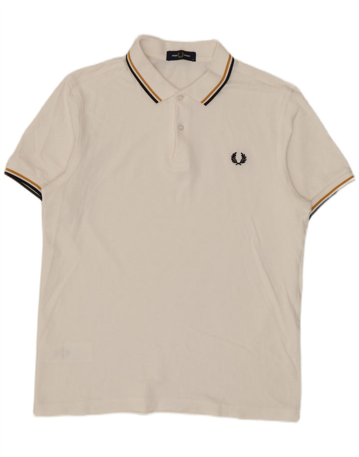 Мужская рубашка-поло Fred Perry среднего размера, белый хлопок