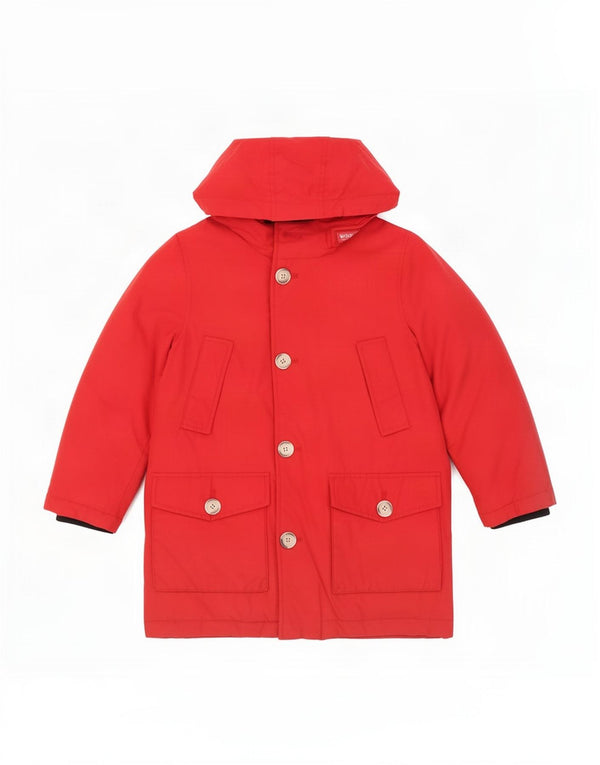 Пуховое пальто с капюшоном Woolrich для мальчиков 5–6 лет, красный хлопок