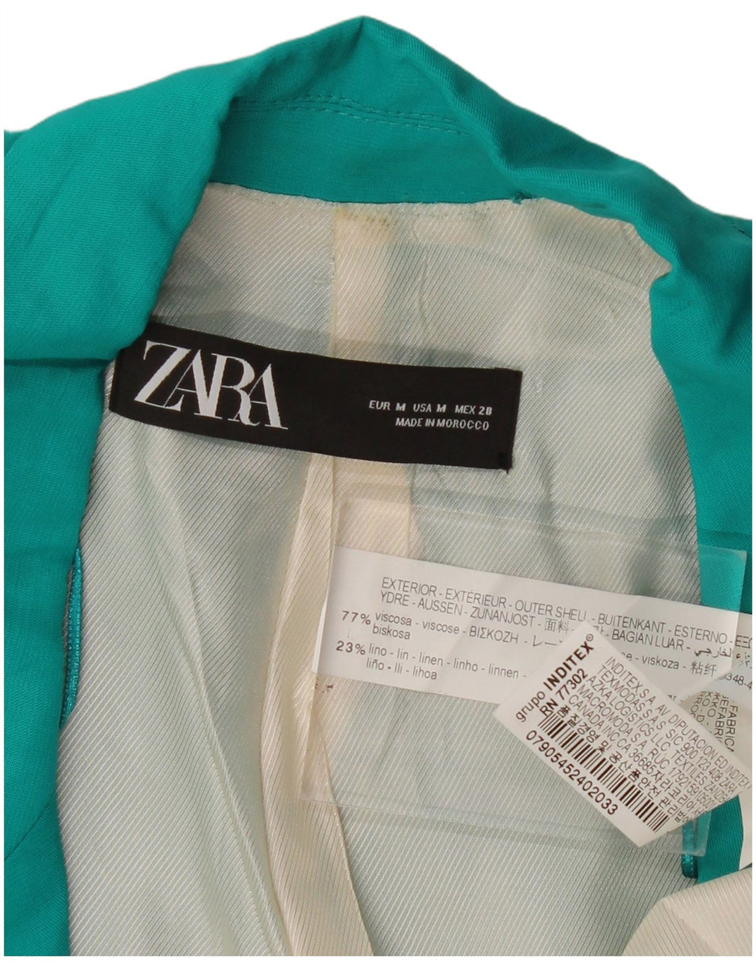 Женский открытый пиджак ZARA UK 14, средний бирюзовый вискоза