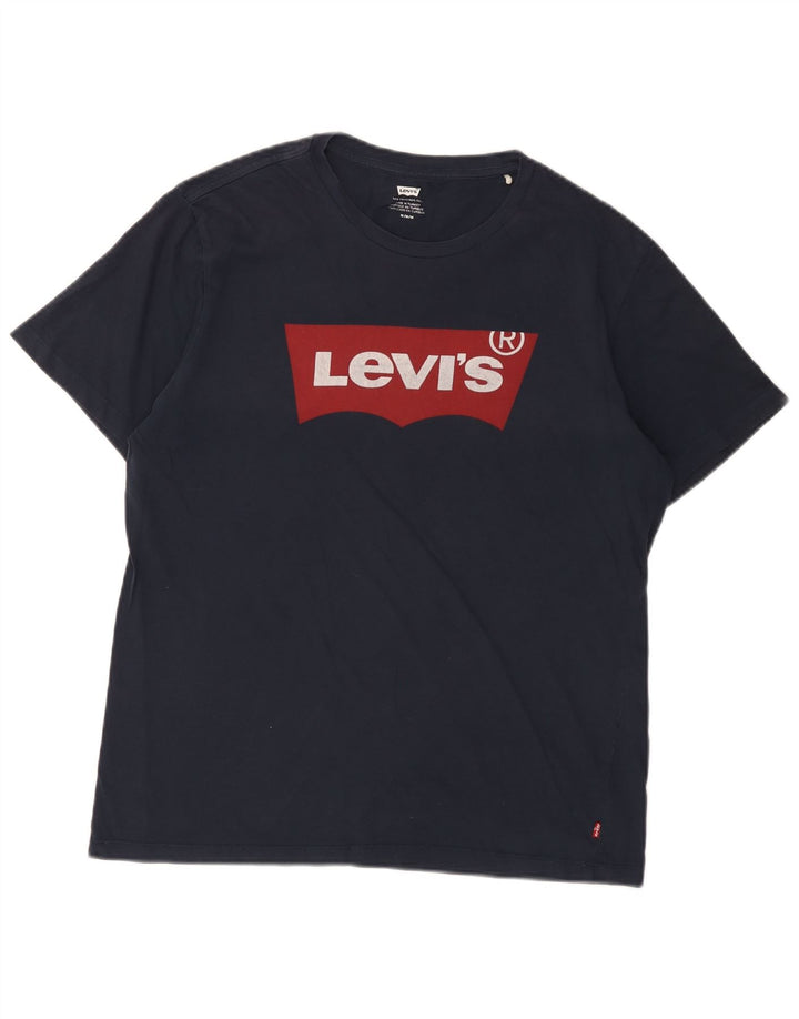 Мужская футболка с рисунком Levi's, топ среднего размера, темно-синий, хлопок