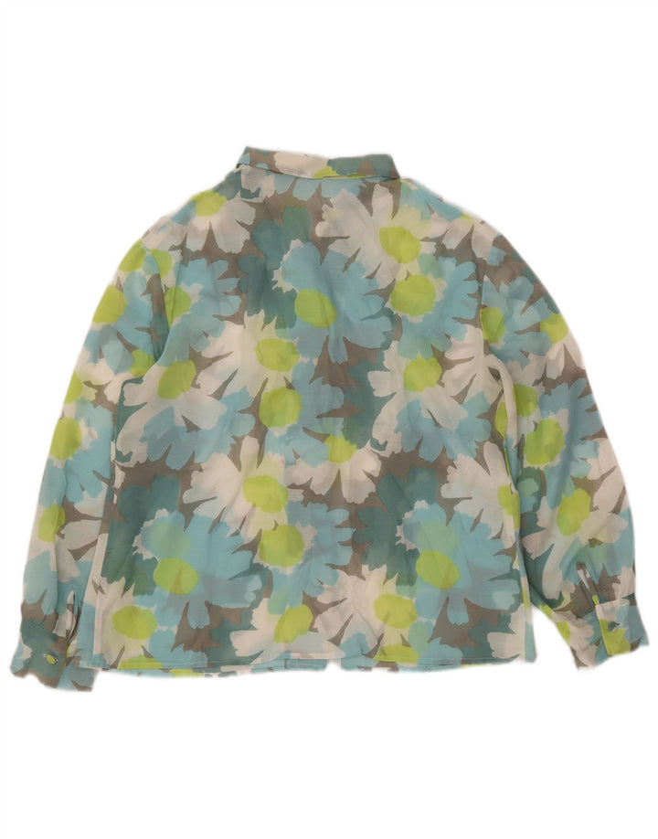 ВИНТАЖНАЯ женская блузка-рубашка с рукавом 3/4, Великобритания 14, большой разноцветный цветочный принт