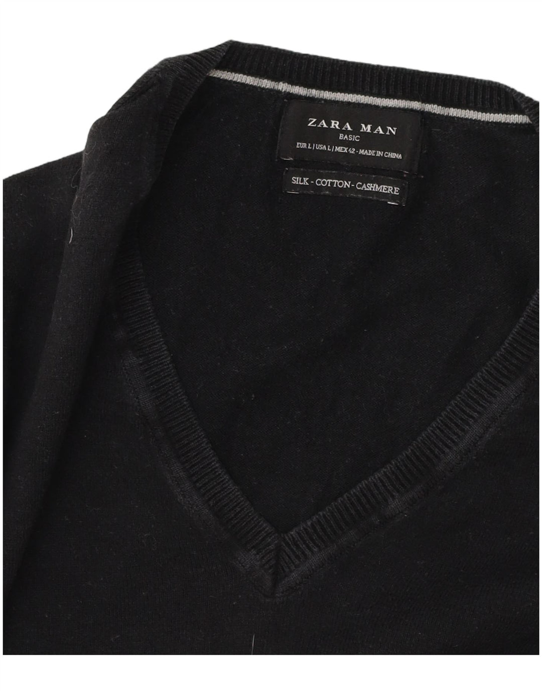 Мужской джемпер с v-образным вырезом Zara, большой черный хлопковый свитер