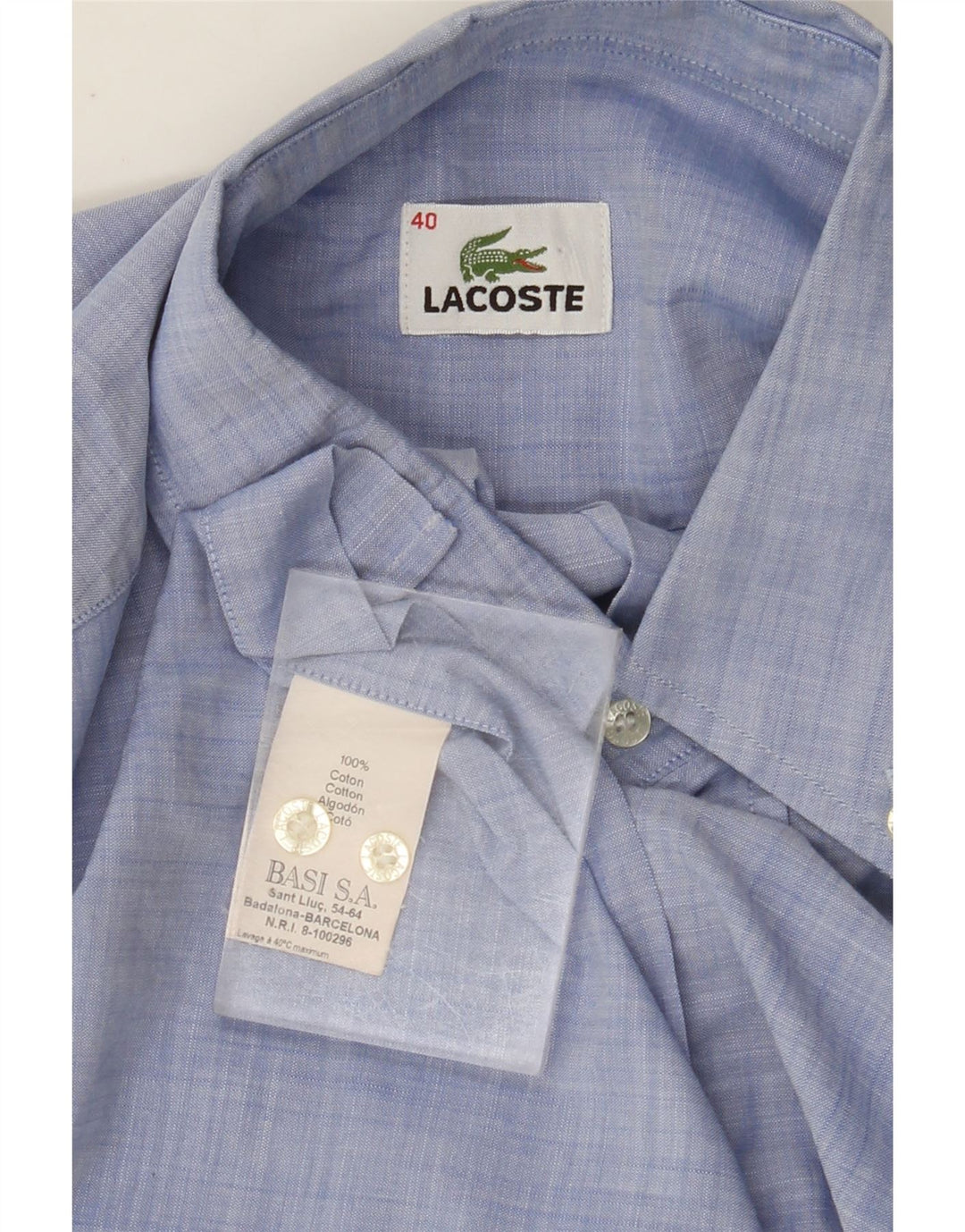 LACOSTE Мужская рубашка с коротким рукавом, размер 40, средний синий хлопок