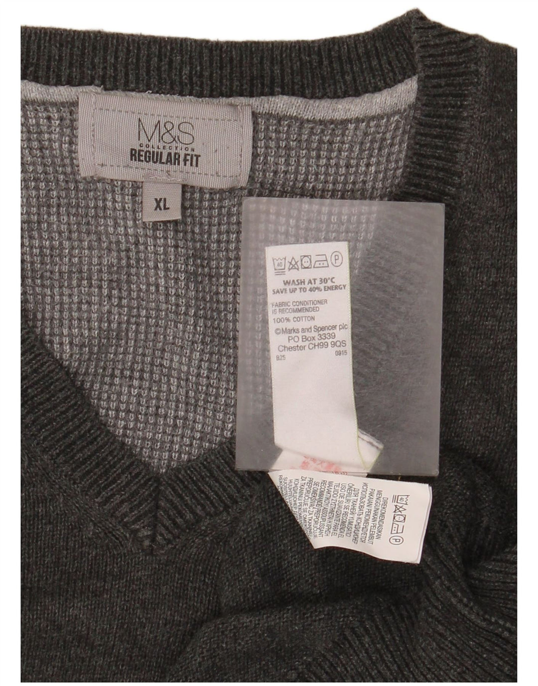 Мужской джемпер стандартного кроя с v-образным вырезом Marks & Spencer XL, серый хлопок