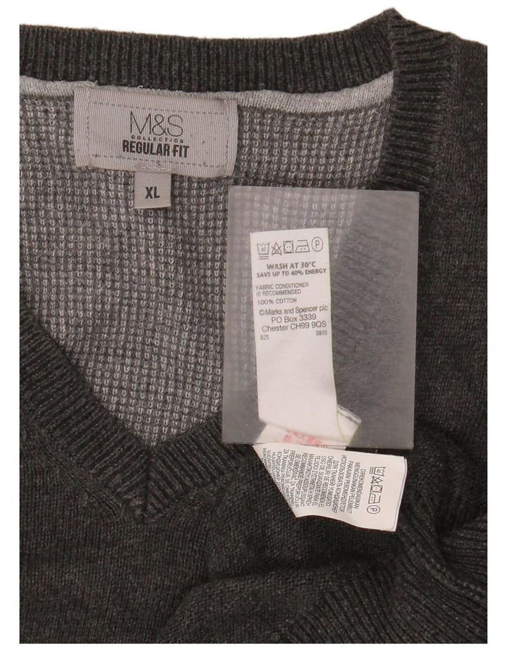 Мужской джемпер стандартного кроя с v-образным вырезом Marks & Spencer XL, серый хлопок