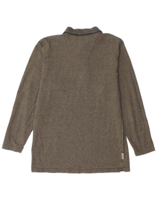 Chaps Ralph Lauren Mens Long Sleeve Polo Shirt Medium Grey Flecked Cotton