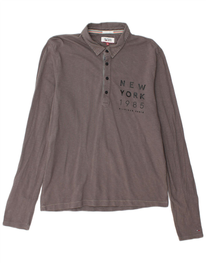 TOMMY HILFIGER Мужская рубашка-поло с длинным рукавом и рисунком, XL, серая