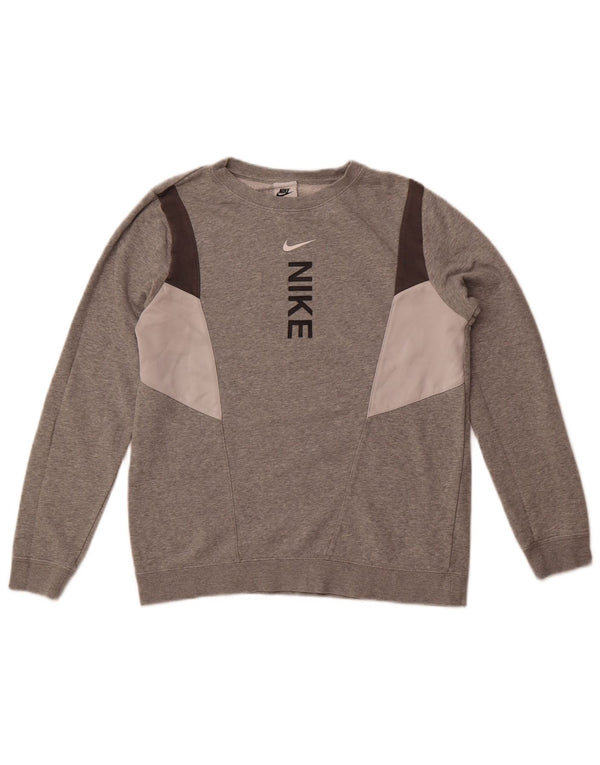Nike Girls Graphic Sweatshirt Jumper 13-14 Years XL Grey Colourblock Cotton