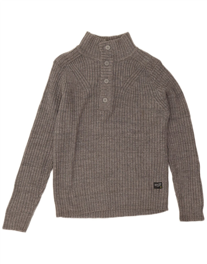Мужской джемпер с воротником на пуговицах Jack & Jones, большой серый хлопковый свитер