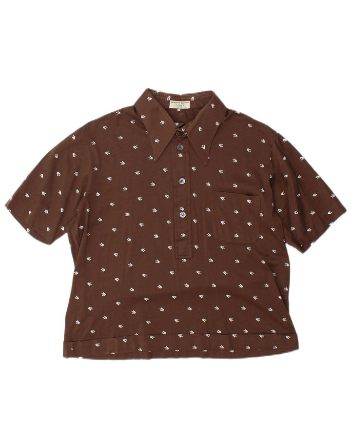 VINTAGE Womens Short Sleeve Pullover Shirt IT 52 2XL Brown Geometric