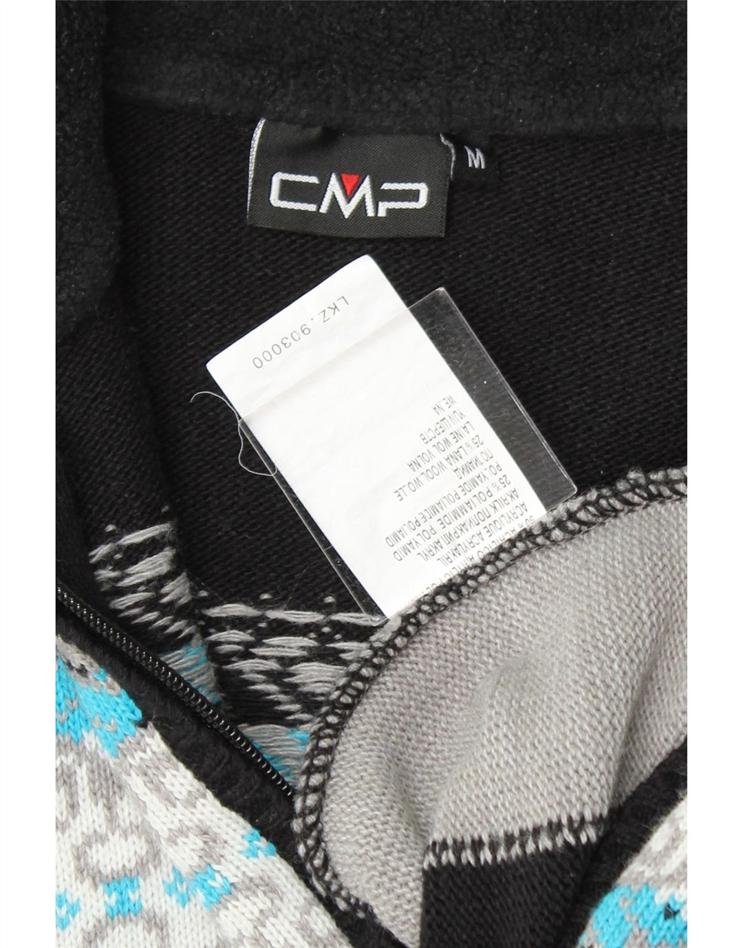 CMP Womens Zip Neck Jumper Sweater UK 14 Medium Black Fair Isle Acrylic Vintage CMP and Second-Hand CMP from Messina Hembry 