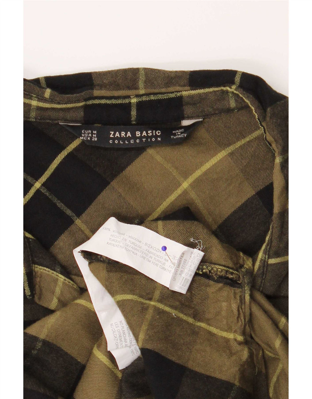 Женская фланелевая рубашка Zara UK 14, средний зеленый цвет в клетку, вискоза