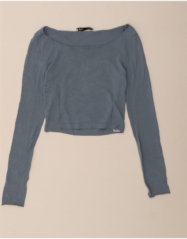 Женский укороченный топ с открытыми плечами Zara UK 12, средний синий вискоза