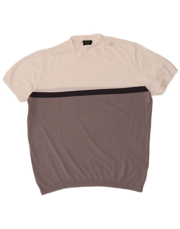 Massimo Dutti Mens Graphic T-Shirt Top XL White Colourblock Cotton