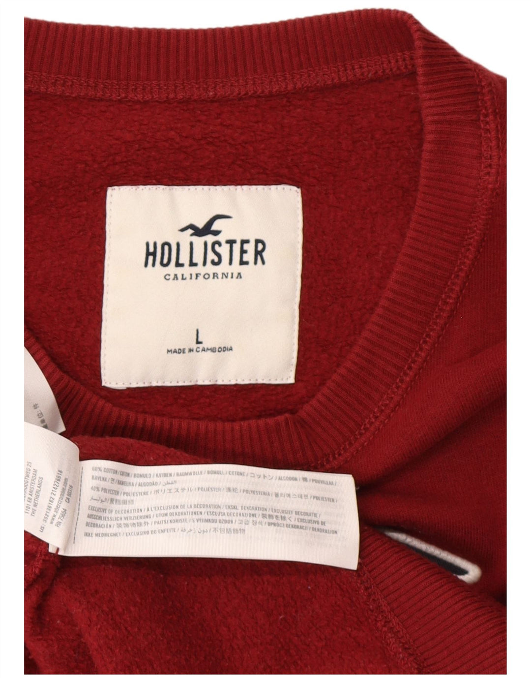 HOLLISTER Мужской свитшот с рисунком, большой бордовый хлопок, хлопок