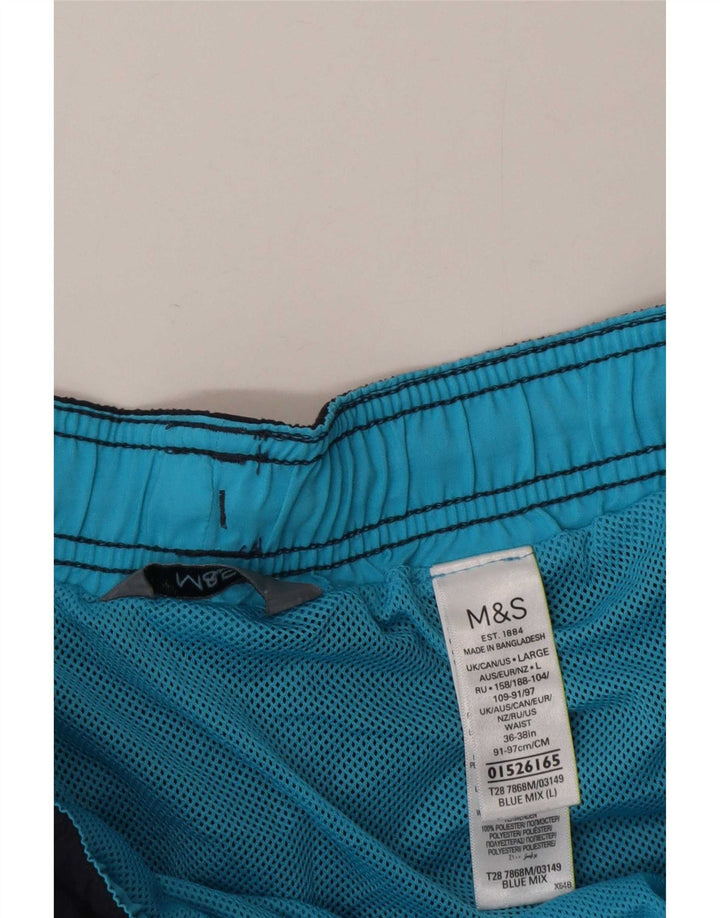 Мужские шорты для плавания Marks & Spencer, большие синие, полиэстер с цветными блоками