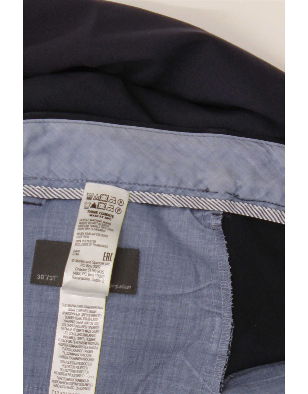 Мужские прямые брюки стандартного костюма Marks & Spencer W38 L31 темно-синие