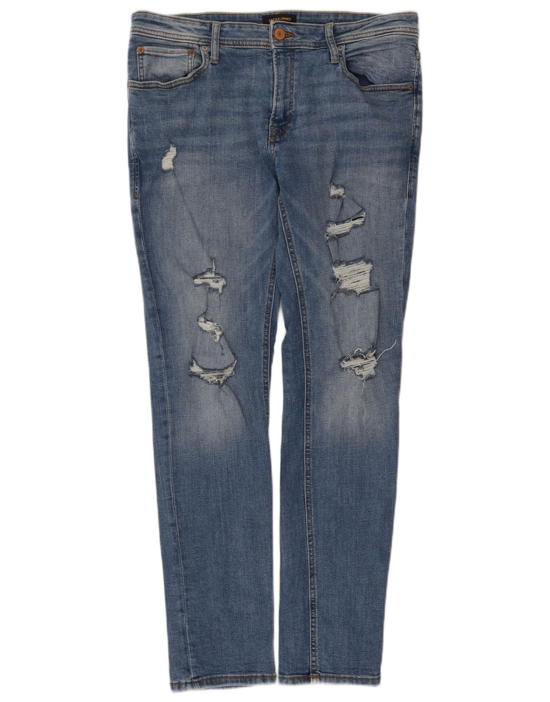 Мужские потертые узкие джинсы Jack & Jones W36 L32, синий хлопок
