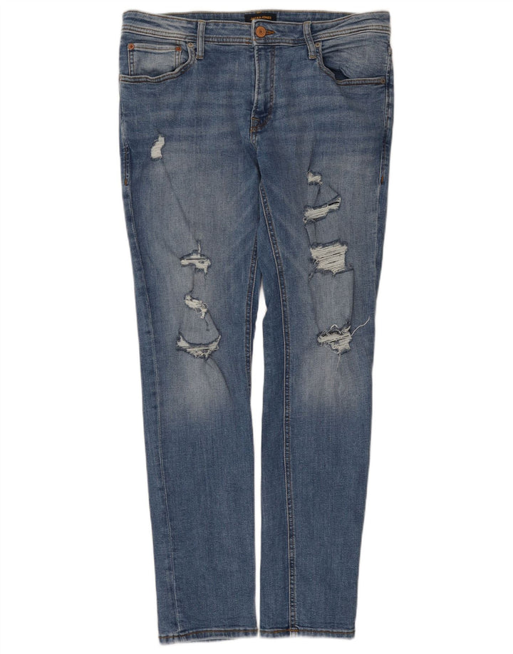Мужские потертые узкие джинсы Jack & Jones W36 L32, синий хлопок