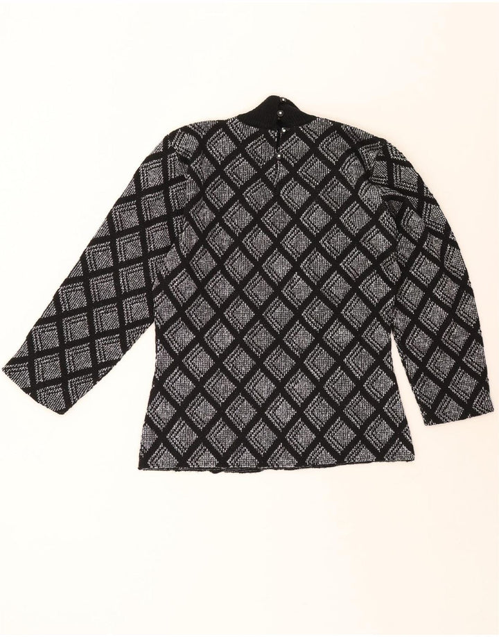 MANNA Womens Turtle Neck Jumper Sweater UK 12 Medium Black Argyle/Diamond Vintage Manna and Second-Hand Manna from Messina Hembry 