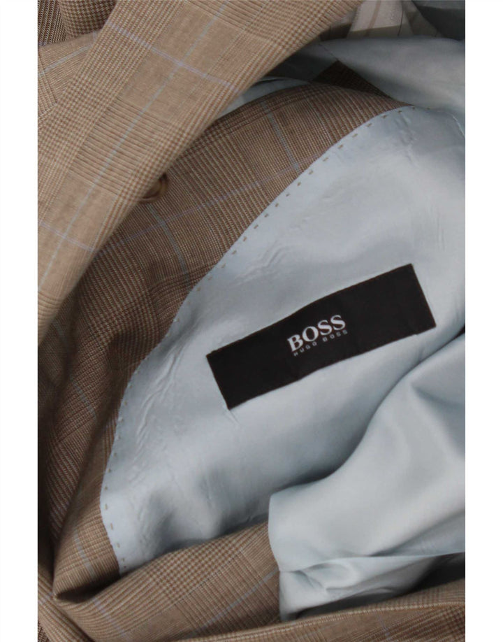 Мужской пиджак Hugo Boss с 2 пуговицами EU 48, средний коричневый плед из натуральной шерсти
