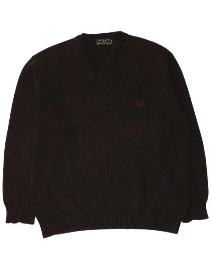 Мужской джемпер с v-образным вырезом Fred Perry, большой серый шерстяной свитер