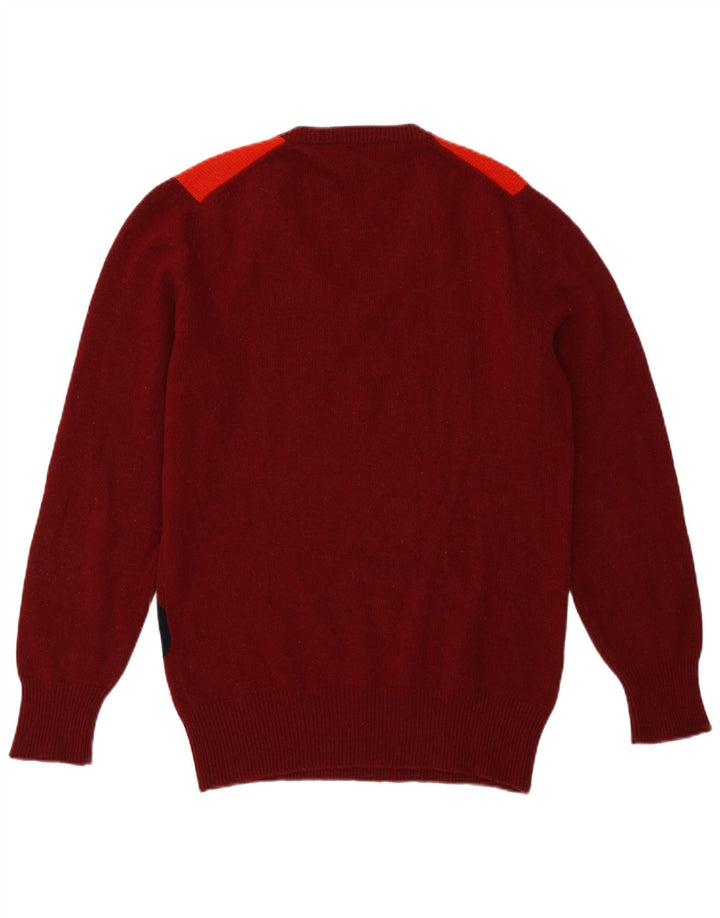 Винтажный мужской джемпер с v-образным вырезом, свитер среднего бордового цвета с узором аргайл/ромб из овечьей шерсти