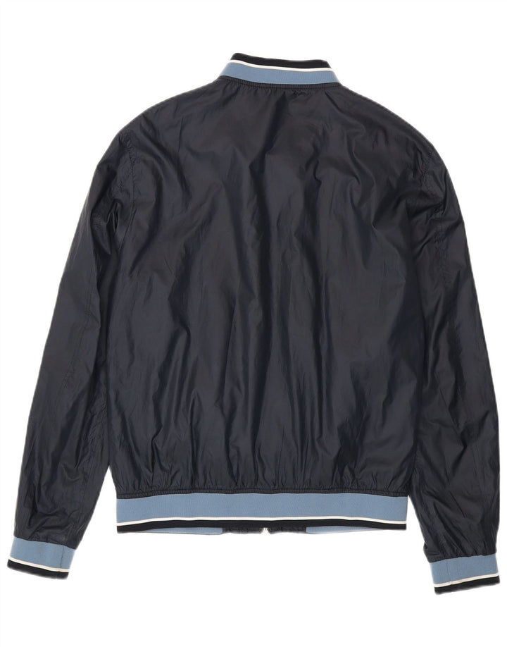 Мужская куртка-бомбер Zara UK 40, большая темно-синяя, полиэстер с цветными блоками