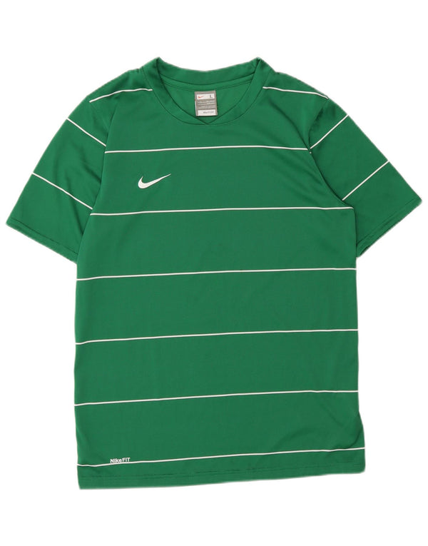 Футболка с рисунком Nike для мальчиков, топ 12–13 лет, полиэстер в большую зеленую полоску