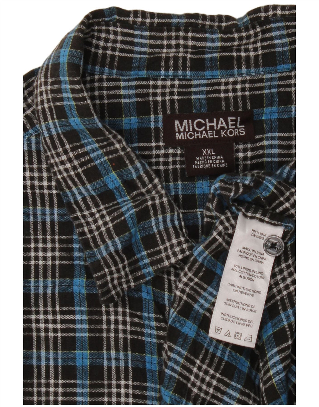 Мужская рубашка с коротким рукавом Michael Kors 2XL, синяя льняная клетка