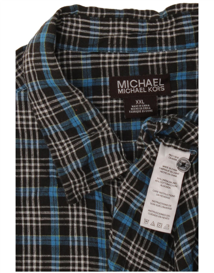 Мужская рубашка с коротким рукавом Michael Kors 2XL, синяя льняная клетка