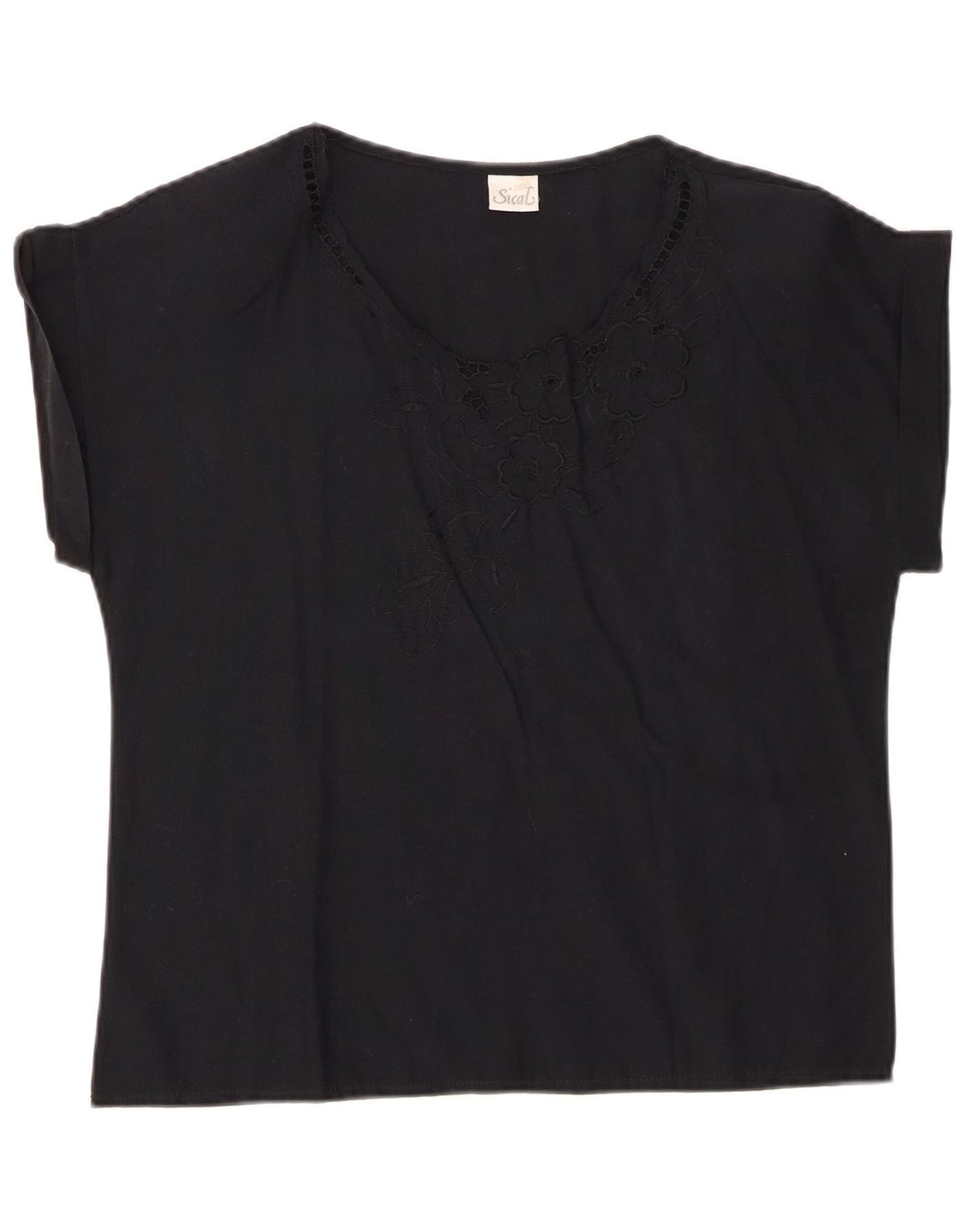 ВИНТАЖНАЯ Женская Блузка Топ IT 44 Средний Черный Цветочный Хлопок