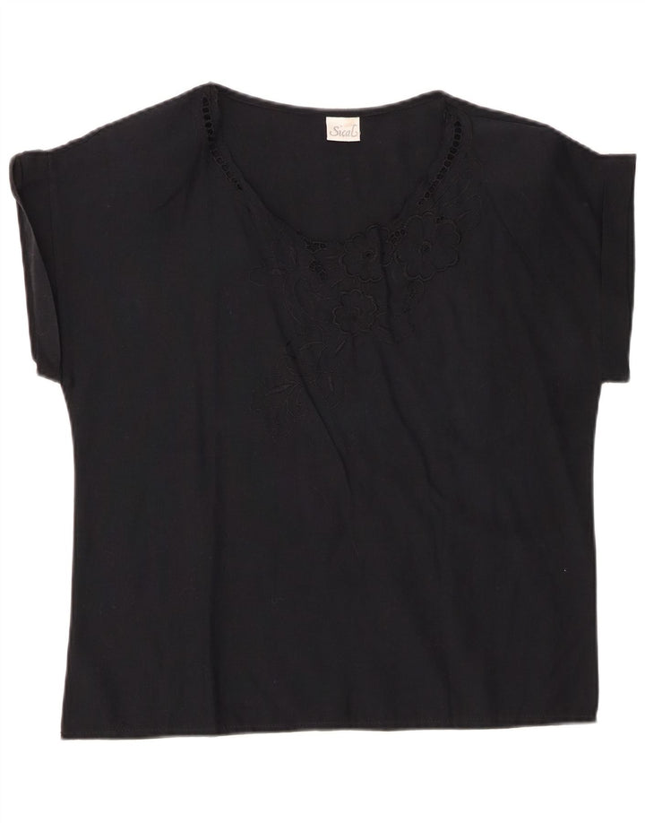 ВИНТАЖНАЯ Женская Блузка Топ IT 44 Средний Черный Цветочный Хлопок