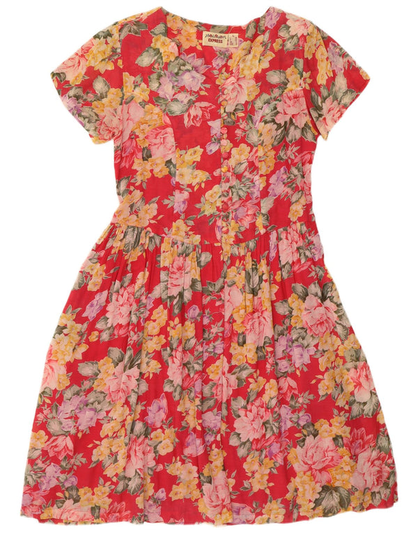 Женское платье-рубашка с короткими рукавами EXPRESS UK 14, большой красный цветочный вискоза