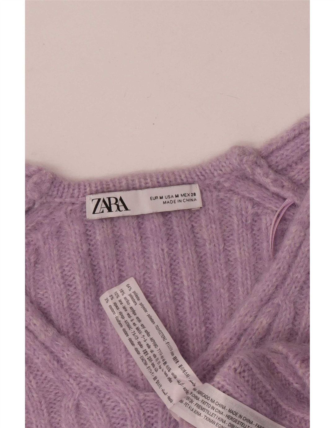 Женский укороченный джемпер с v-образным вырезом Zara UK 14, средний фиолетовый полиэстер