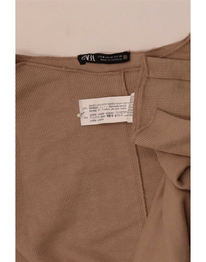 Женский топ Zara с длинным рукавом UK 14, хлопок среднего серого цвета