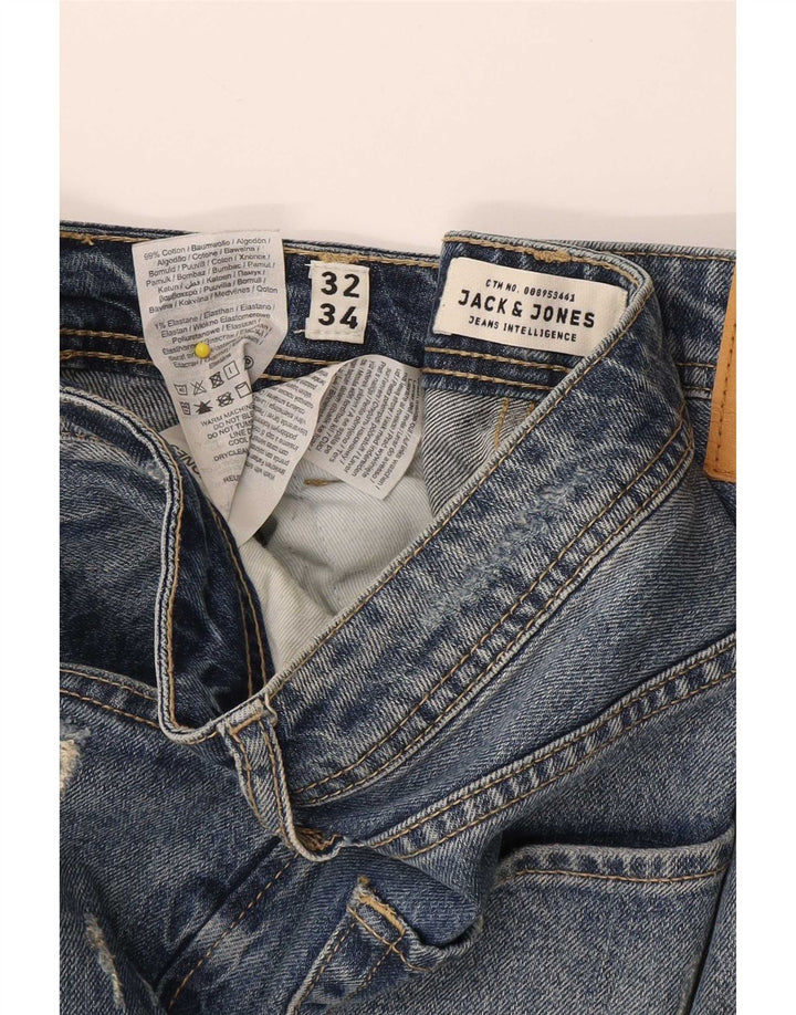 Мужские потертые узкие джинсы Jack & Jones Tim W32 L34, синий хлопок