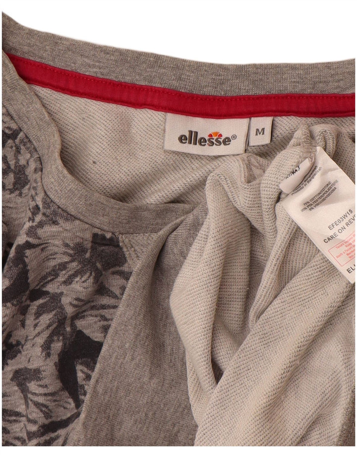 Женский джемпер оверсайз Ellesse UK 14, хлопок среднего серого цвета с цветочным принтом